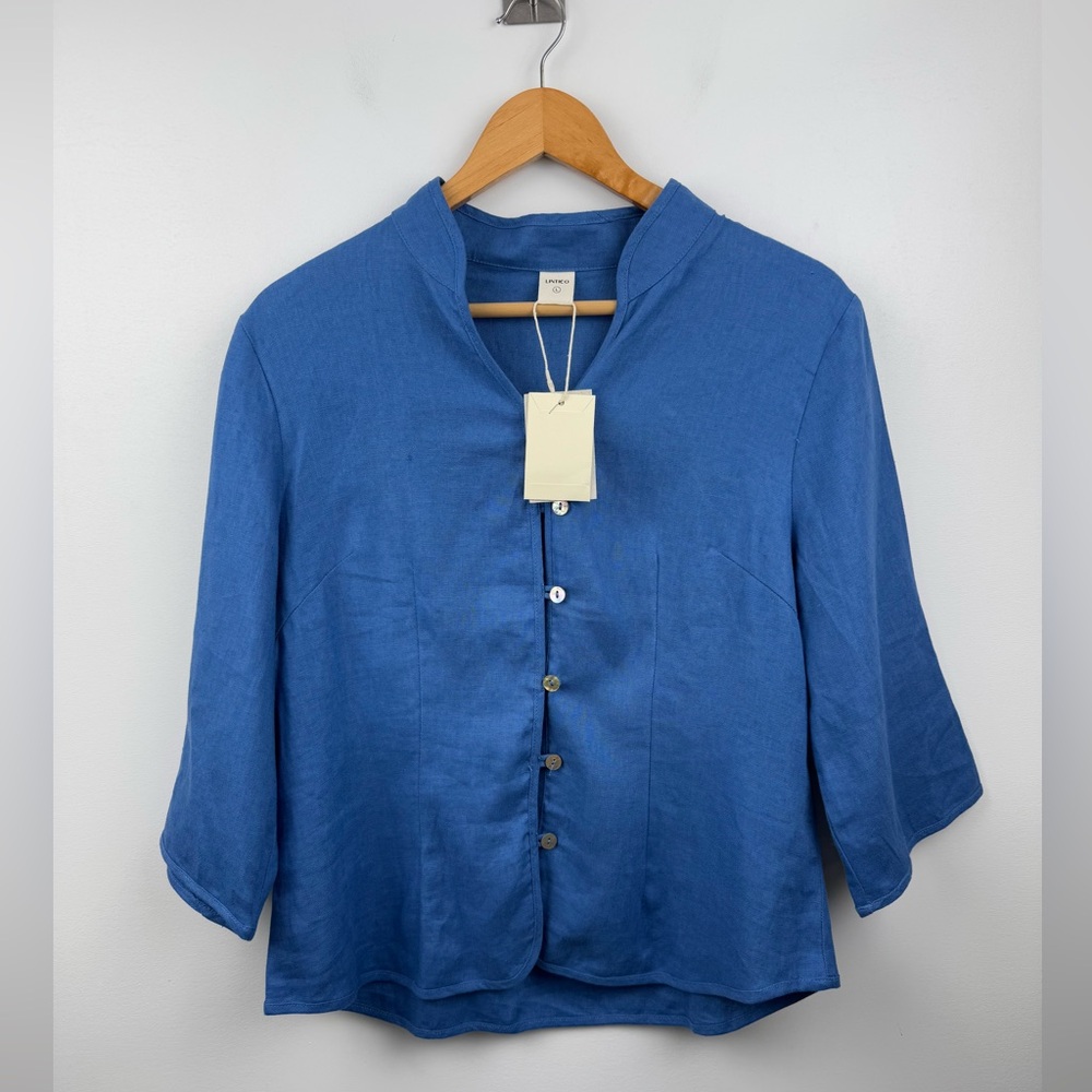 NWT Lintico Women Linen Blue Blouse Size Large